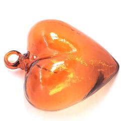 Juego de 6 corazones naranja grandes de vidrio soplado